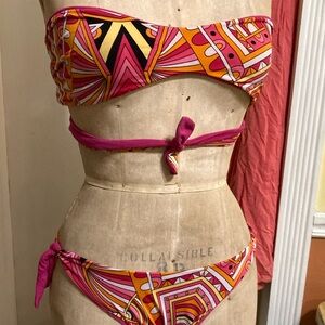 Emilio Pucci inspired reversible bandeau Vibrant Pink and Orange Bikini Set
